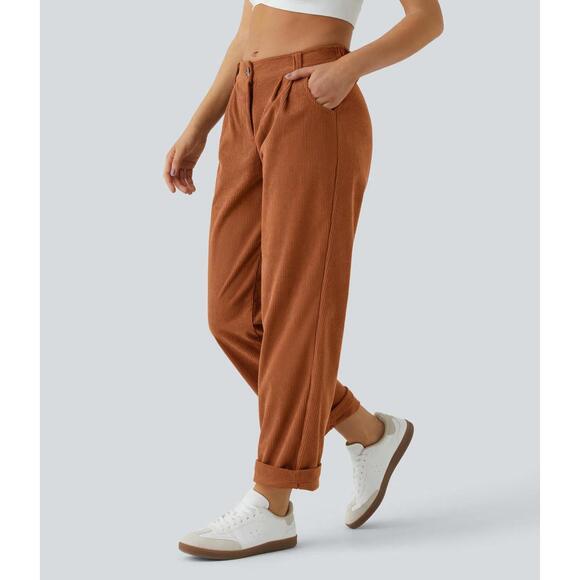 NWT Halara Mid Rise Zipper Pocket Corduroy Casual Pants Baked Clay - Small Tall - Picture 11 of 11